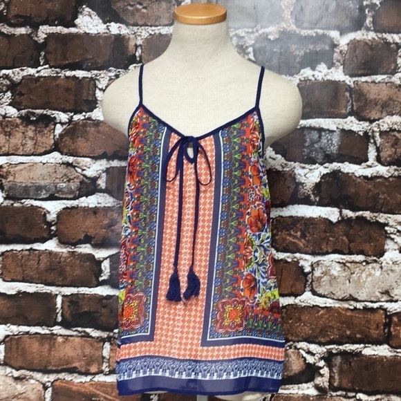 Blue Pepper Top Tie Front Blue Floral Boho V-Neck Small - Picture 5 of 10